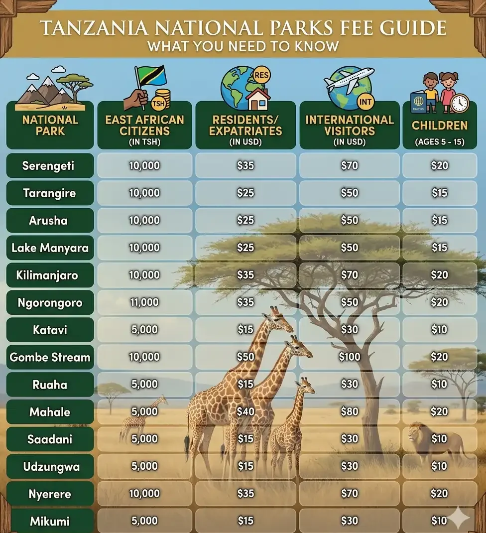 How Park Fees Differ Between Kenya and Tanzania 1 TANAPA KWS park fees