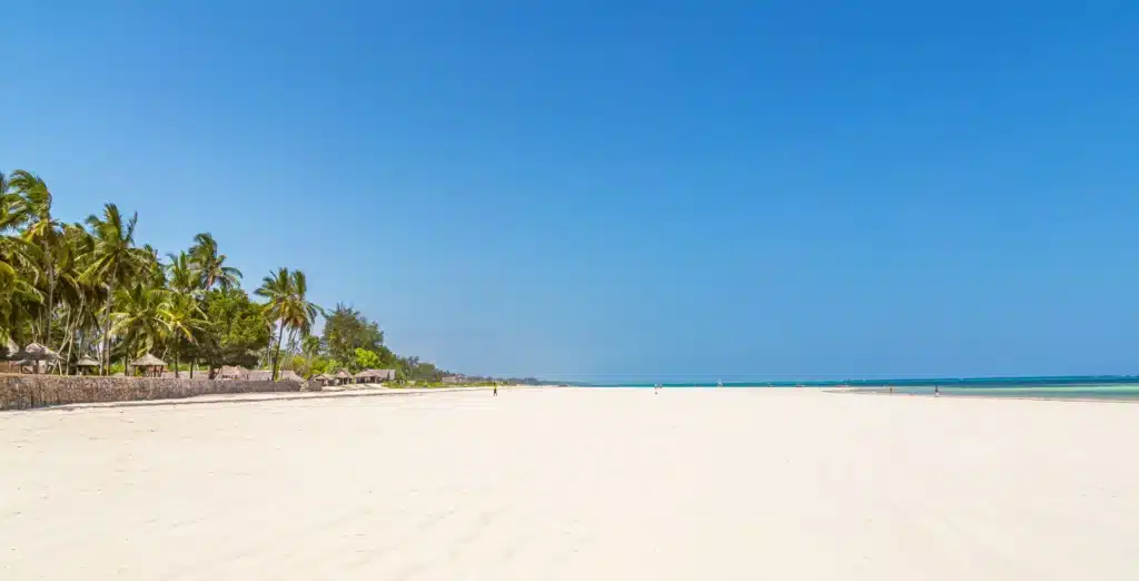 Diani beach-white-sand-turquoise-indian-ocean-aerial — Aerial of Diani white sand and turquoise sea