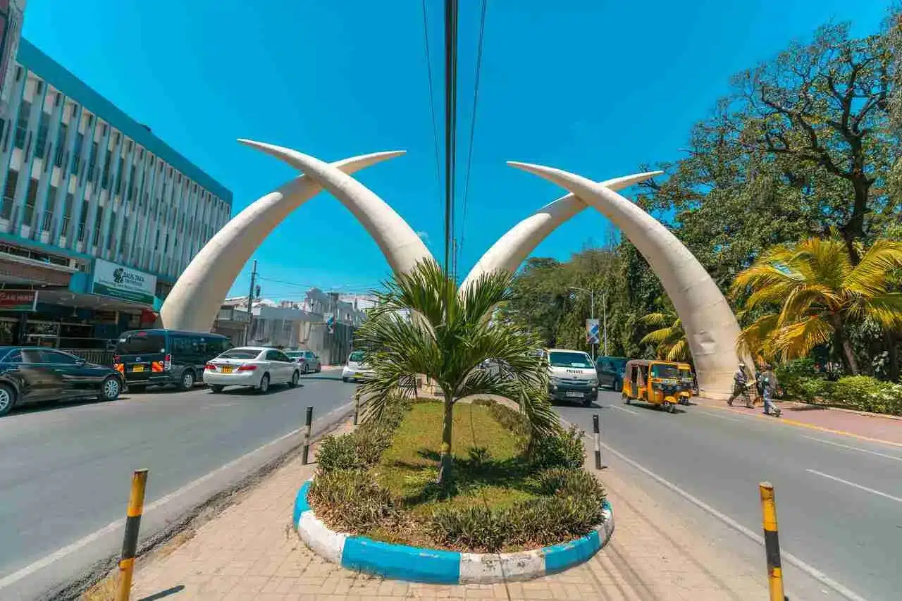 Mombasa Tusks landmark on Moi Avenue, Kenya
